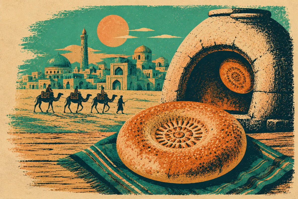 Qadimiy tandir yonida non pishirayotgan novvoy